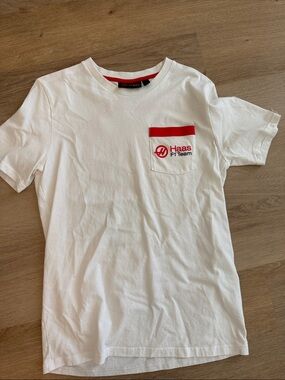 Haas F1 Team White Pocket Tee with Red Trim - medium NWOT